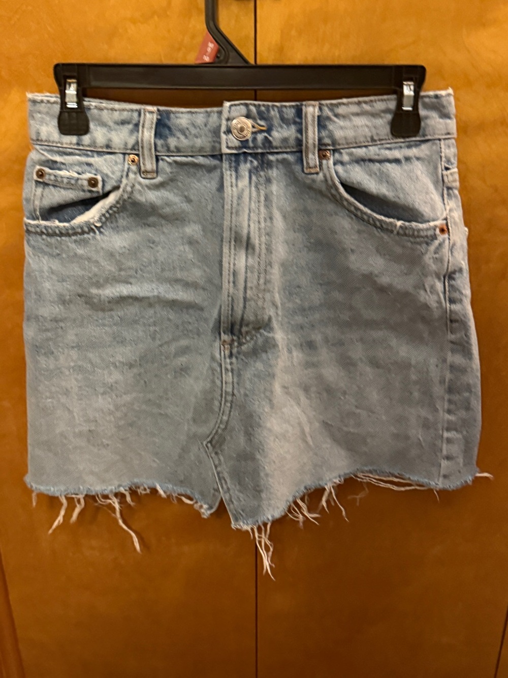 Zara Light Blue Distressed Denim Skirt size small
